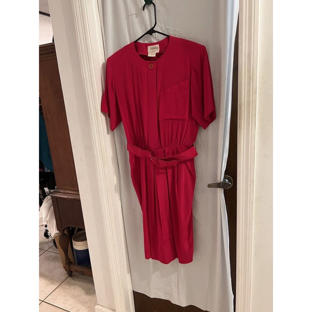 ambria vintage pink 100% silk midi dress size 8p Secretary Office Wedding